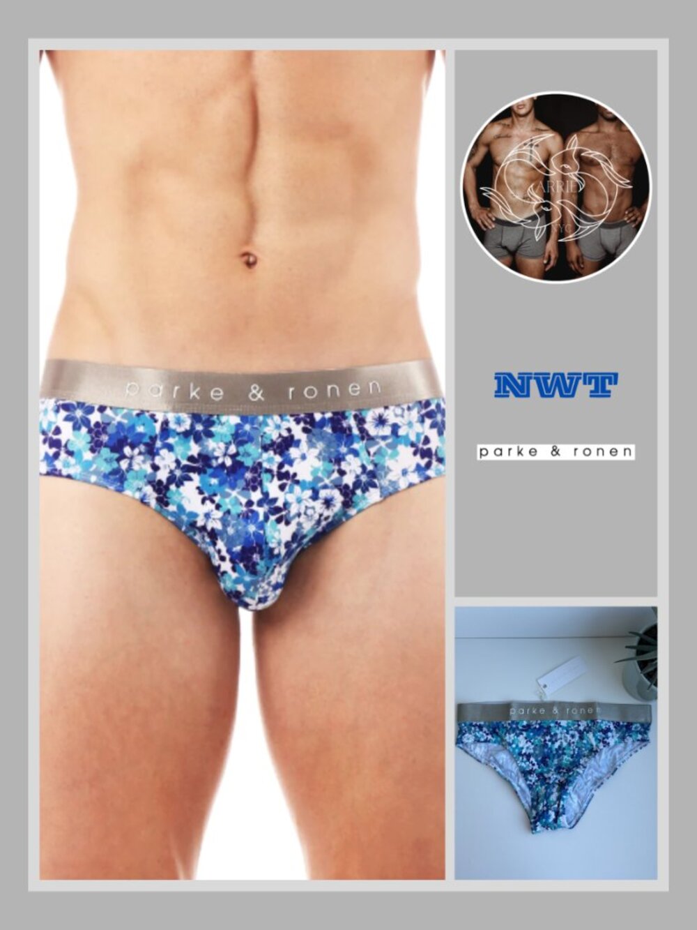 Parke & Ronen - Print Low Rise Brief - Blue Camelia (M)